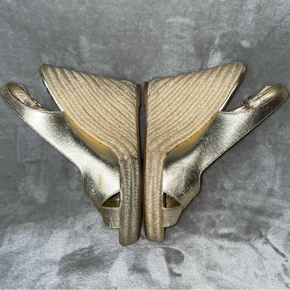 Juicy Couture Kross Platino Metallic Canvas Espadrille Wedges Slingback Sz 9 - Picture 3 of 11